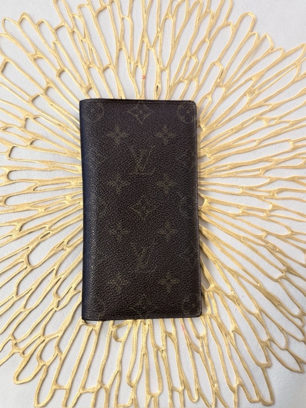 Louis Vuitton Vintage Monogram Long Wallet Dark Brown w Light Brown Monogram COA
